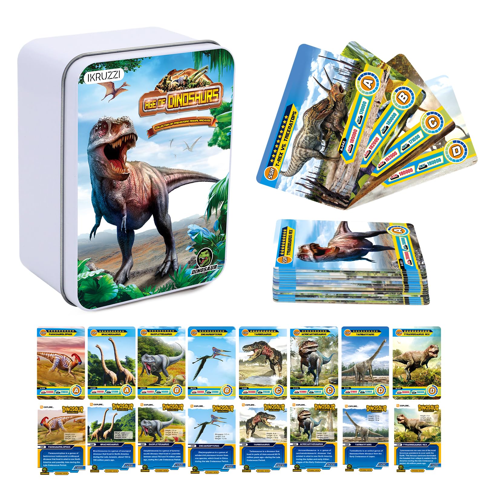 Ikruzzi 168 Pcs Dinosaur Cards Set - Educational Learning Flash Cards, Collectible Trading Cards For Kids, Dino Games, Prehistor
