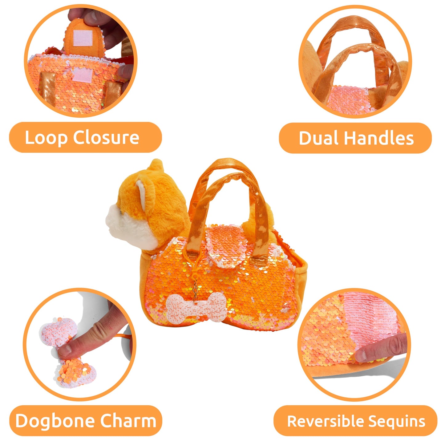 Little Jupiter Pet Plush Set With Purse W/Reversible Sequins & Charm - Stuffed Animal Toy For Kids Ages 4-7 - Stuffed Animal Pur