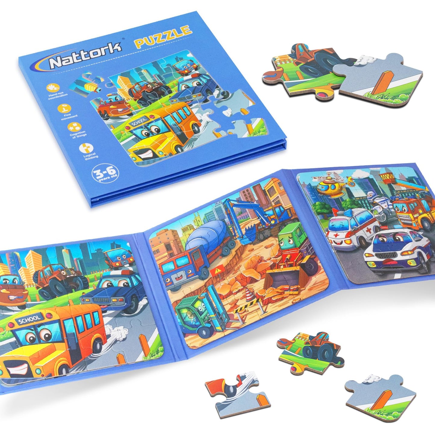 Nattork Magnetic Vehicle Puzzle Book for Toddlers 3-5 Girls Boys  Travel Puzzles Game for Kids Ages 3-6  Learning Magnet with Fun for 3 4 5 6 Years Old Children Boys Girls - Gift Idea for Birthdays