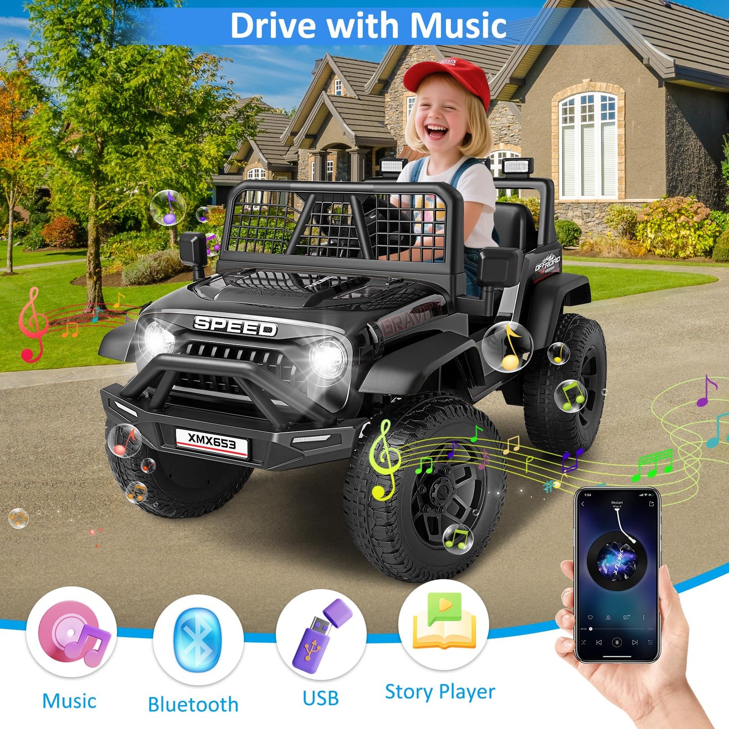 Hikole 24V Ride on Toys for Big Kids, Kids Electric Car with Parent Remote, 2  100W Motors, Shock Springs, Fast/Slow Speeds, Dri