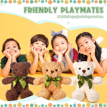 9 Pieces Cute Bear Stuffed Animals 10 Inch Soft Plush Stuffed Bears Toy Valentine‘S Day Gift Bulk With Bow Tie Kids Boys Girls Graduation Baby Shower Birthday Party Gift(Dark Brown, Golden, White)