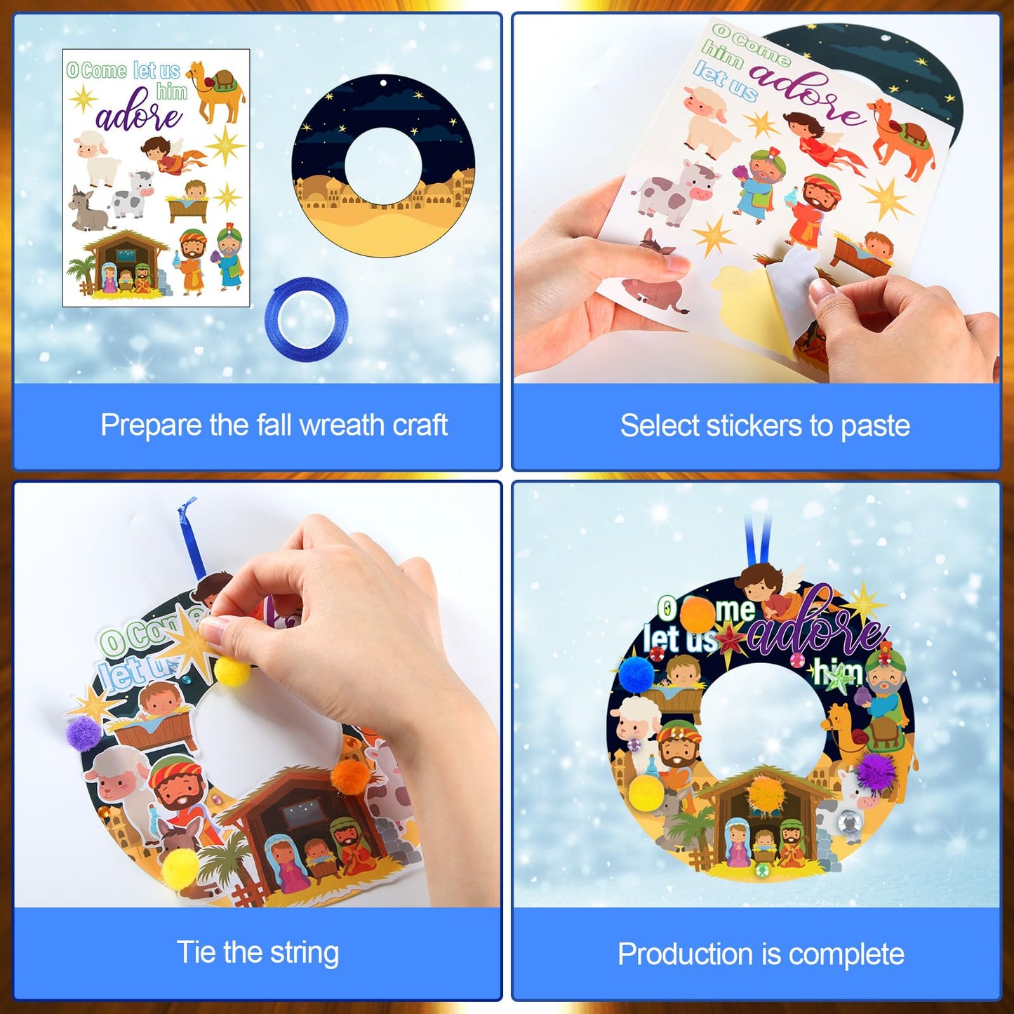 Hollowfly 48 Sets Christmas Nativity Crafts Kits Religious Jesus DIY Wreath Signs Hanging Ornaments Make Your Own Nativity Scene