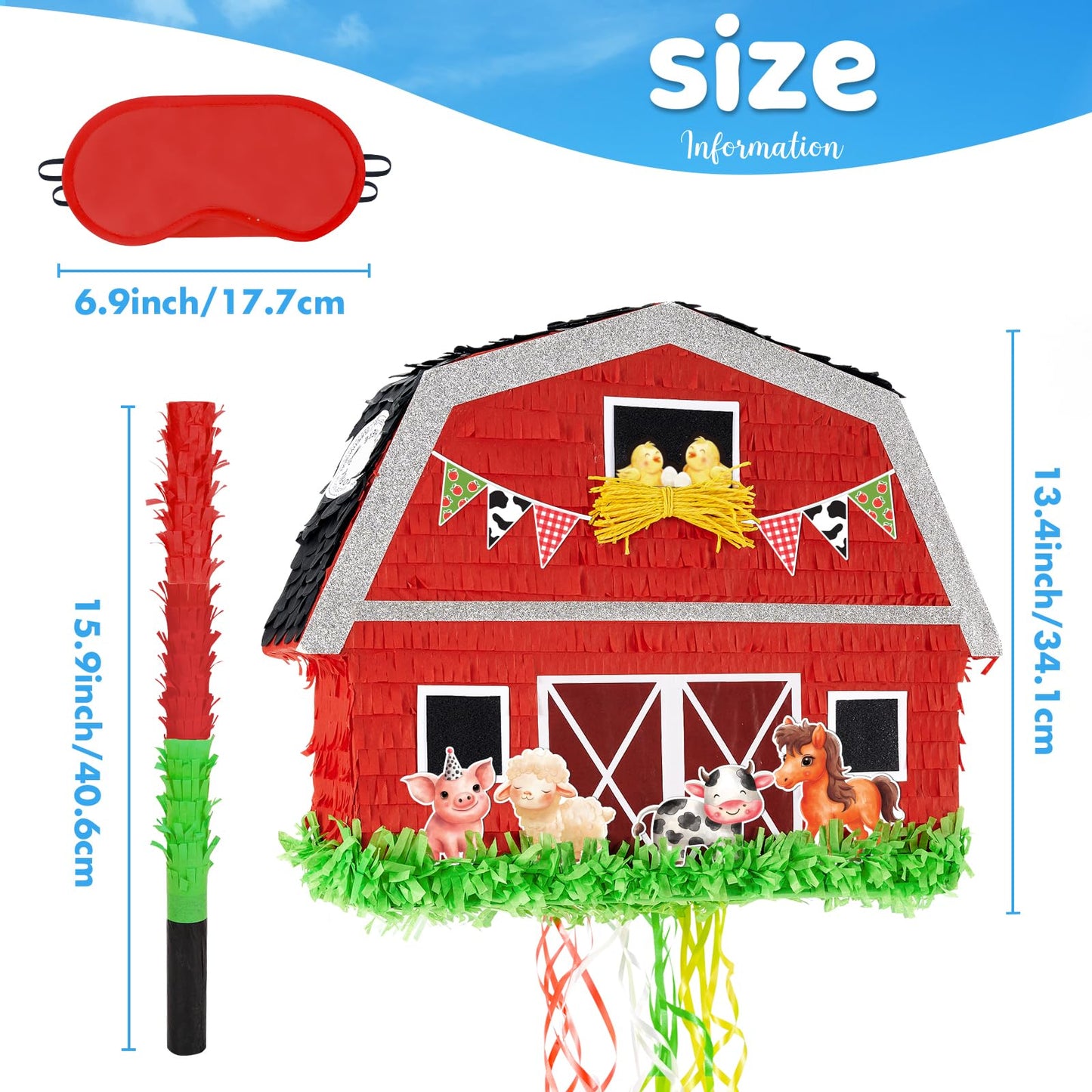 WERNNSAI Red Farm Animal Piata - Farm Baby Shower Decorations Animal Pinata Party Game for Kids Birthday Celebrations Milk Farm