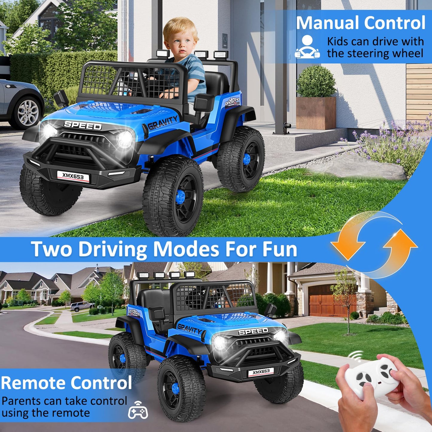 Hikole 24 Volt Ride On Toys For Boys, Power Wheels With Remote Control, 2  100W Motors, Shock Springs, Fast/Slow Speeds, Driving