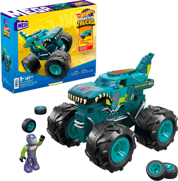 MEGA Construx Hot Wheels Monster Trucks Toy Car Building Set, MEGA-Wrex with 187 Pieces, 1 Micro Action Figure Driver, Red, Kids