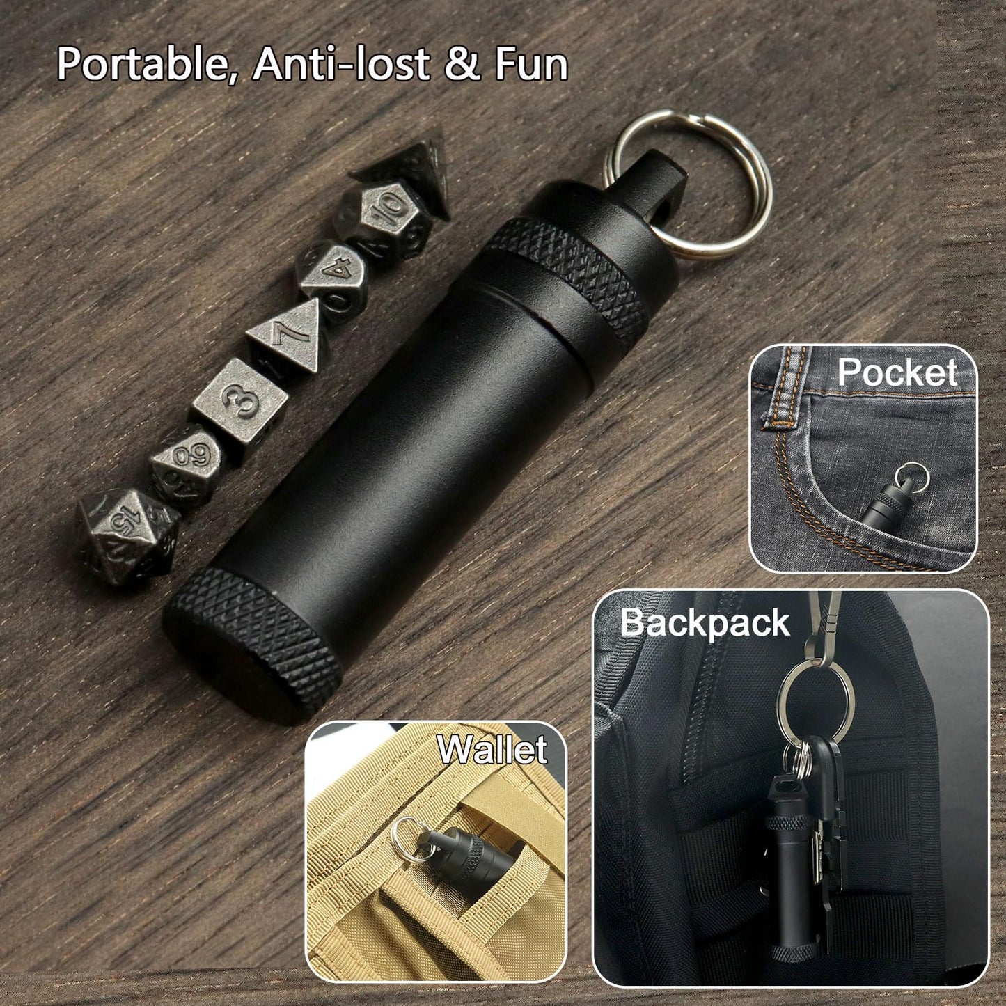 PJOY Mini Dice Set Portable Tiny Keychain DND Dice with D&D Dice Case 7PCS Antique Copper Small Metal Dice Set for Role Playing