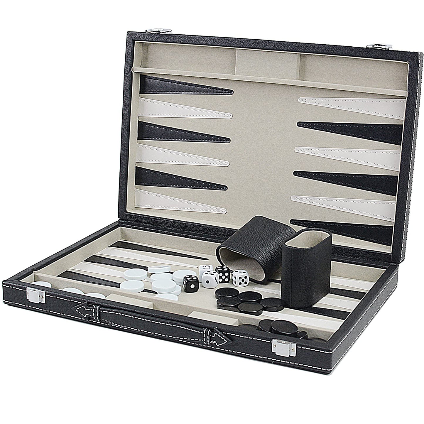 Backgammon Set 15 Inches Backgammon Sets For Adults, Gray & Black,Wooden Backgammon Board Game With Leather Case(Gray)