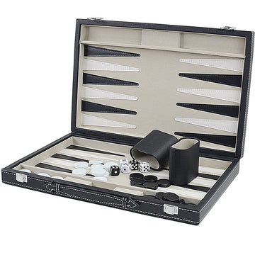 Backgammon Set 15 Inches Backgammon Sets For Adults, Gray & Black,Wooden Backgammon Board Game With Leather Case(Gray)