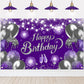 Lecheme Purple Silver Happy Birthday Backdrop 6x3.6 ft Purple Banner for Silver Birthday Party Decorations Photo Booth Props