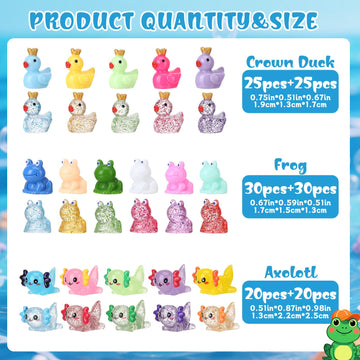 GGSTDDUP 150pcs Mini Resin Animals  Miniature Animal Figurines to Hide  Tiny Resin Crown Ducks  Axolotls  Frogs for Party Favors Bag Fillers Dollhouse Decor(6 Styles)