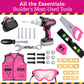 Toddler Girl Tool Set (Pink) With Carrying Case, Electronic Toy Drill & Vest - Pretend Play Tolls Kit With Safety Goggles, Gas S