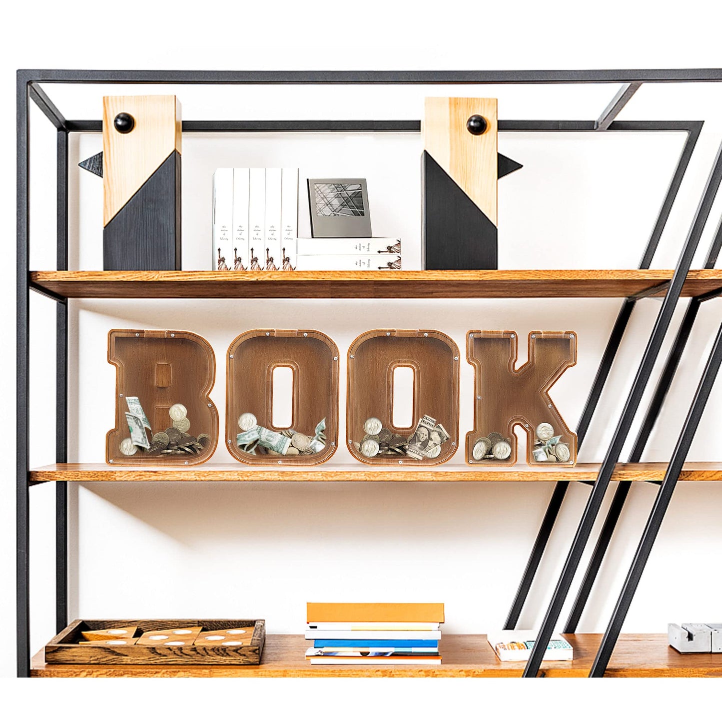 Aorcmitn Large Wooden Letter Coin Personalized Piggy Bank For Boys Girls Kids Toddler Adults Money Bank Best Gift For Friends (9.2 Inch-B)