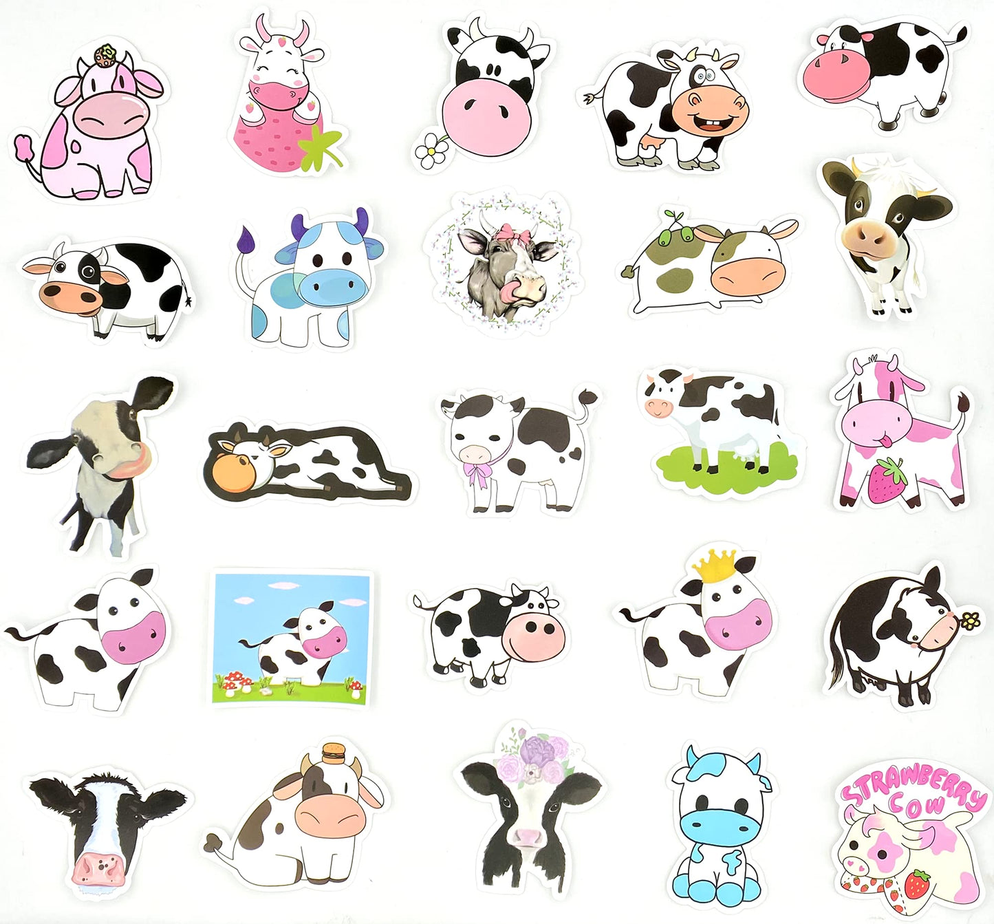 50 Pcs Cow Stickers Pack, Vinyl Waterproof Cute Cartoon Animal Sticker for Kids
