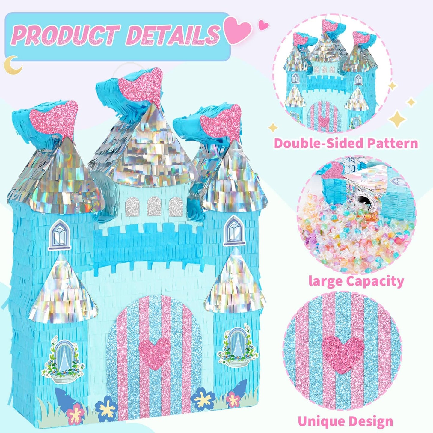 WERNNSAI Princess Castle Pinata - Ice Castle Pinata Blue Princess Party Decorations for Girls Birthday Party Game Magical World