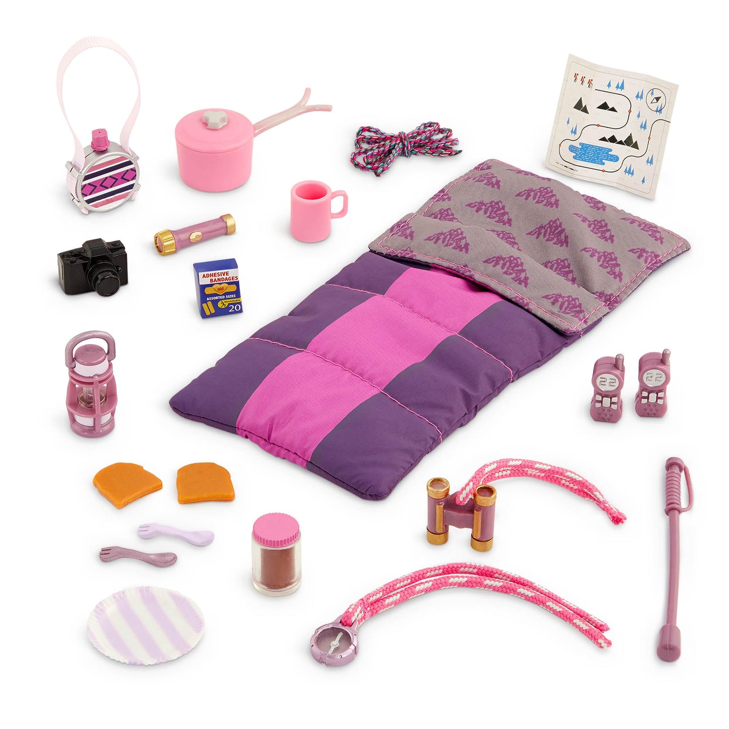 Lori – Hiking Set For Mini Dolls – Outdoor Accessories For 6-Inch Dolls – Sleeping Bag, Map, Play Food – Playset For Kids – 3 Years + – Hiking Accessories Set