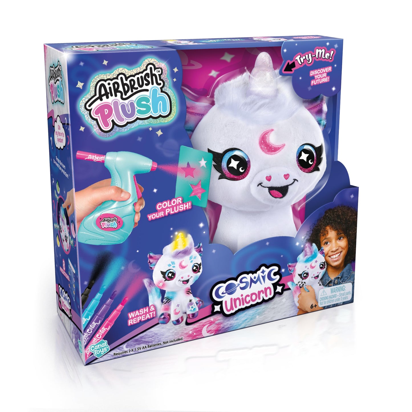 Canal Toys Airbrush Plush Unicorn - Light Up, Customizable Spray Art, Multi-Color, Model 228387, Ages 6+
