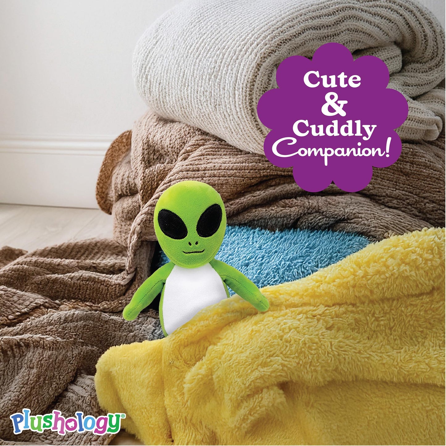 PLUSHOLOGY Squishy Alien Stuffed Animal; Ultra Soft and Cuddly Plush Toy for Kids 3 Years Old to mature-themeds; Child-Safe Embroidered Eyes adds a Unique Aesthetic; (6 Tall)