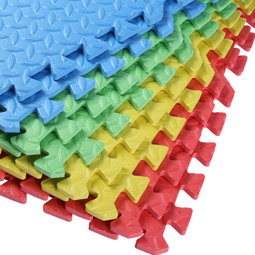 Tamiplay 16 Tiles Foam Play Mat, 0.4 Inch Thicked Interlocking Floor Mats With Solid Colors, Squares Baby Play Mat, Eva Foam Puzzle Floor Mat Foam Mats For Kids, Baby, Toddlers(Red/Yellow/Blue/Green)