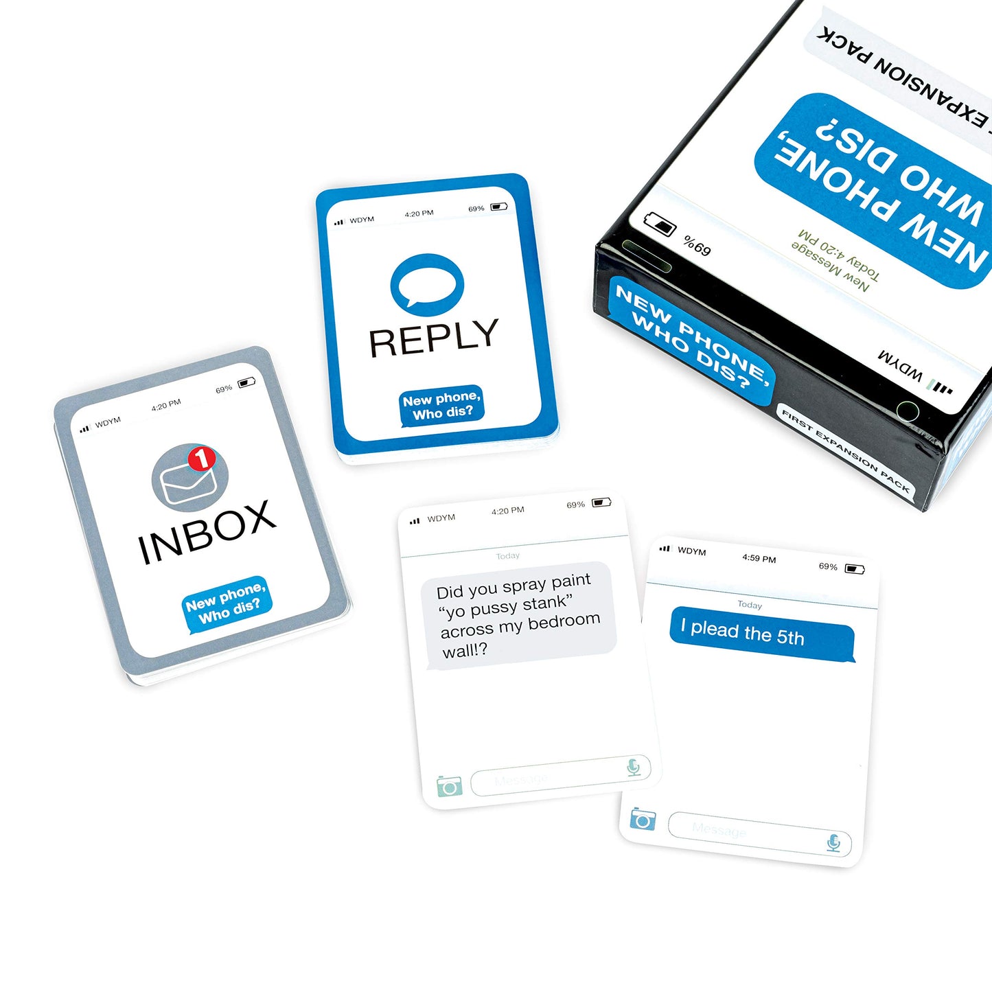 WHAT DO YOU MEME? New Phone, Who Dis? Expansion Pack - 45 Inbox & 135 Reply Cards - Medium - Blue - Model NPWDEXP310