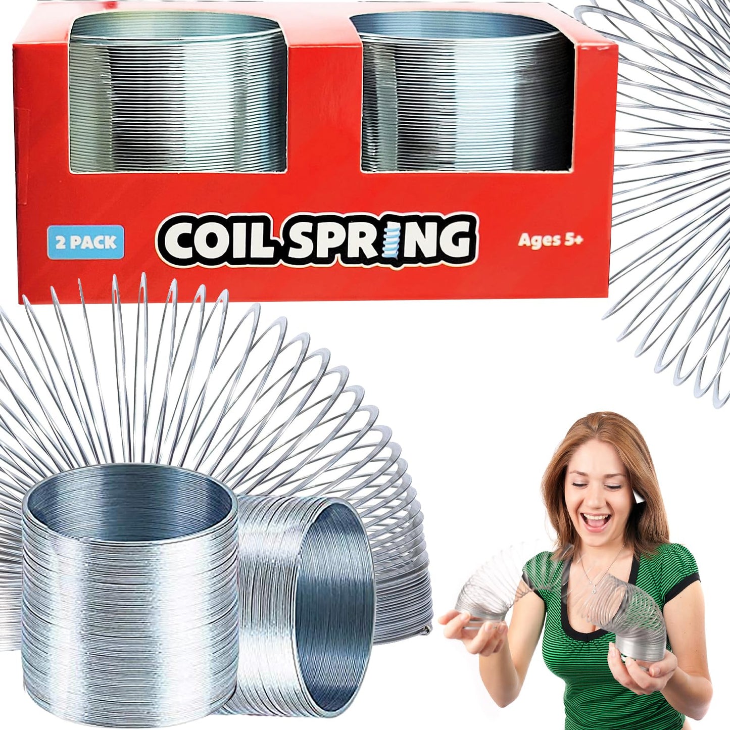 The Dreidel Company Silver Metal Coil Spring, Goody Bag Fillers, Party Favor For Kids, Variety Of 2.4' (60Mm) Individually Boxed (2-Pack)