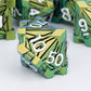 ORIFANTOU 7PCS Metal DND Dice Set with Box, Debris RPG Green Yellow D and D Dice for use with D&D Tabletop Games Role Playing Ga