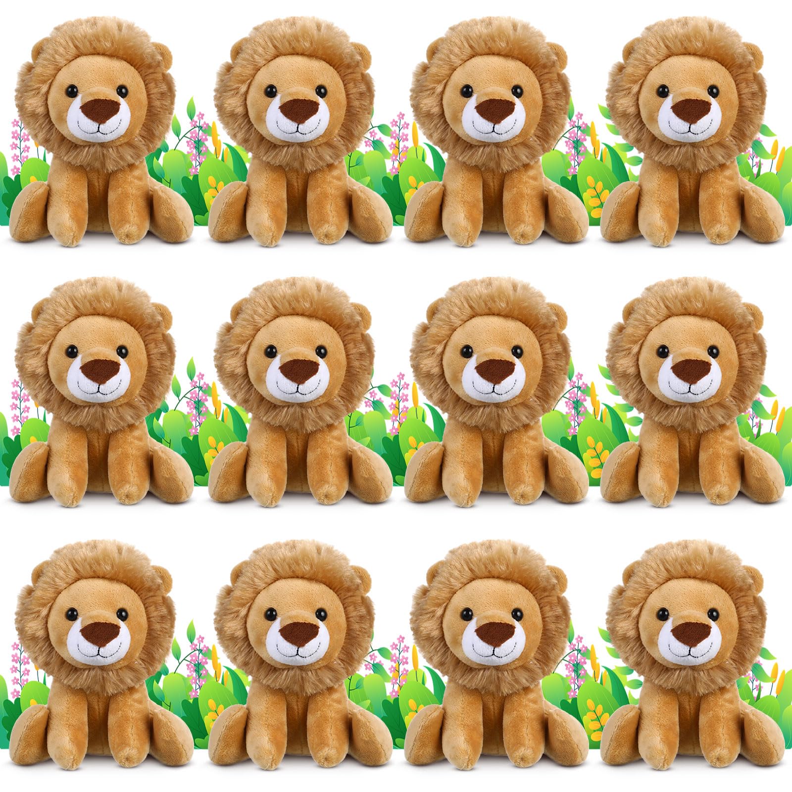 Vercanmonth 12 Pieces Lion Plush Set 6 Inches Cuddly Lion Stuffed Animal Soft Cuddly Plushie For Boys Girls Birthday Favors Gift