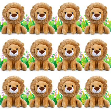 Vercanmonth 12 Pieces Lion Plush Set 6 Inches Cuddly Lion Stuffed Animal Soft Cuddly Plushie For Boys Girls Birthday Favors Gift