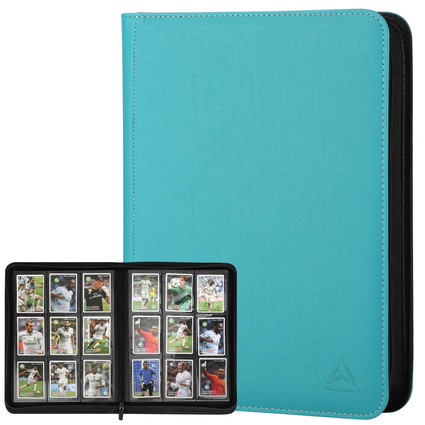 9 Pocket Trading Card Binder 540 Capacity with Zip Closure - enhanced Double Sided PU Leather Card Protector  Hold & Organize Cards for TCG  MTG  Sports Cards (turquoise)