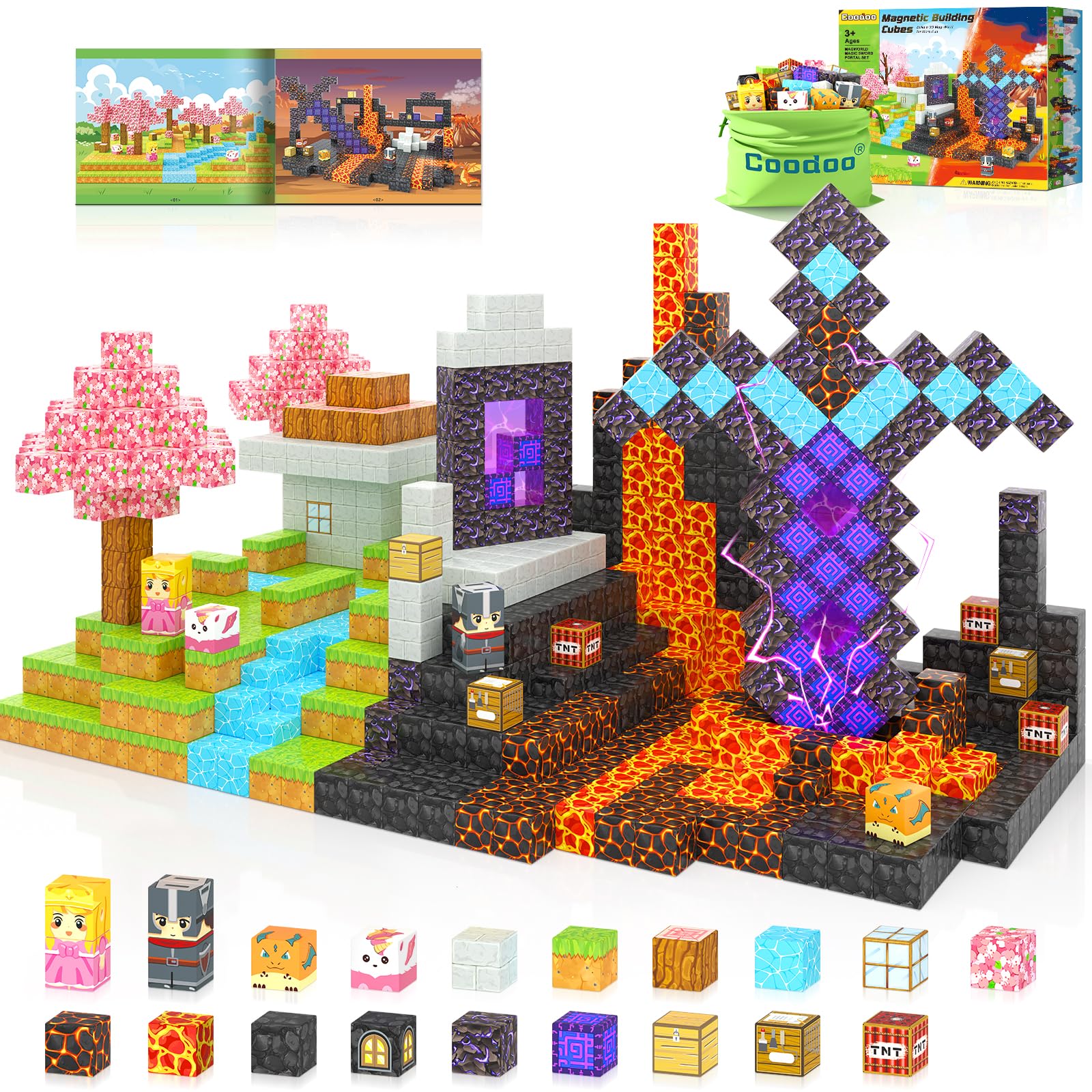110PCS Magnetic Blocks - Build Mine Magnet World Magic decorative replica blade Portal Set  Magnet Kids Toys for Boys & Girls Age 3-5 4-8 5-7  STEM Magnetic Tiles Building Games Sensory Outdoor Toddler Toys