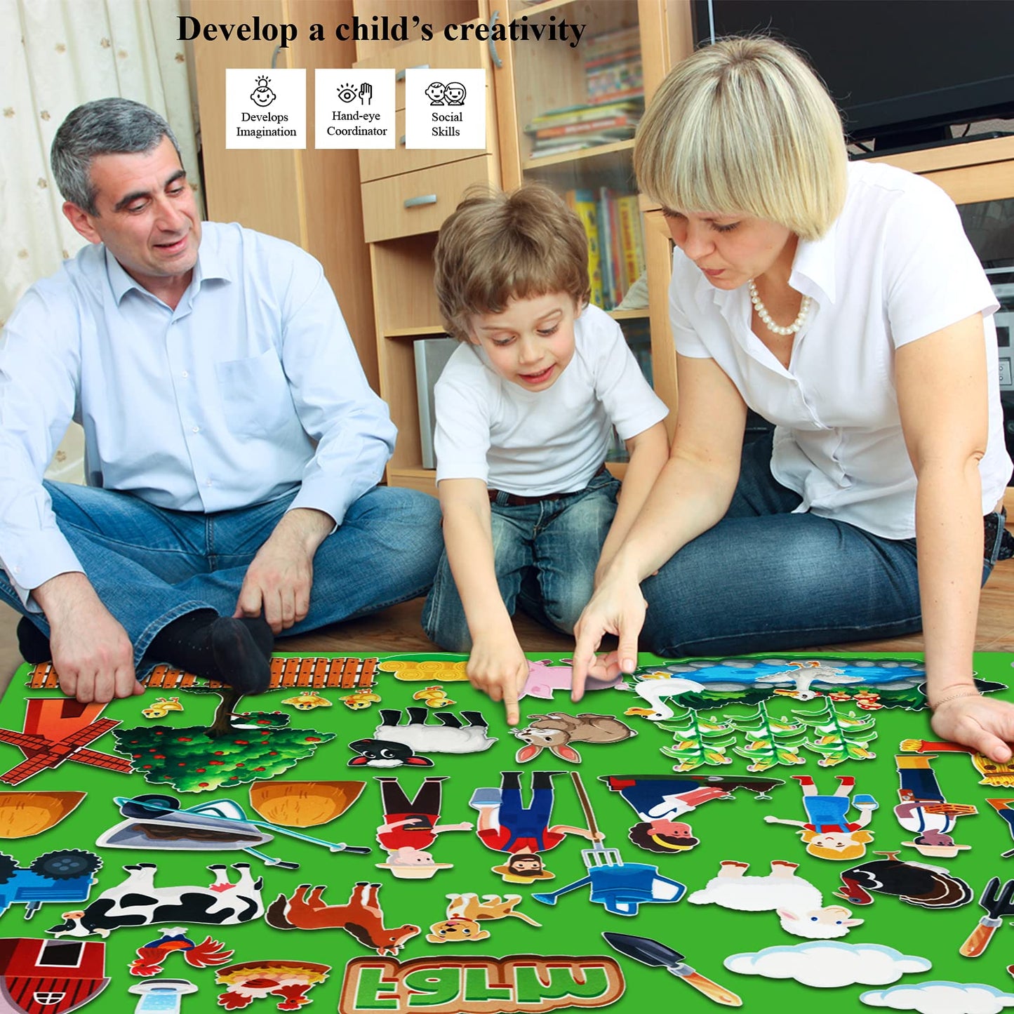 Craftstory 47 Pcs Farm Animals Toys Flannel Felt Board Story Sets for Toddlers Kids 47 Pieces Farm Barnyard Toys Interactive Mon