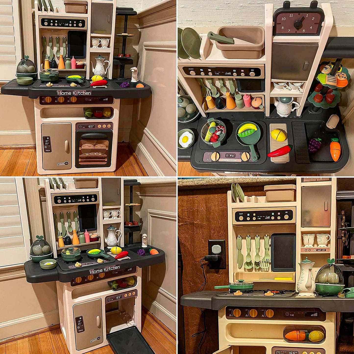 Play Kitchen - Kitchen Playset Pretend Food - Toy Accessories Set w/Real Sounds & Light, Play Sink, Cooking Stove with Steam, 65