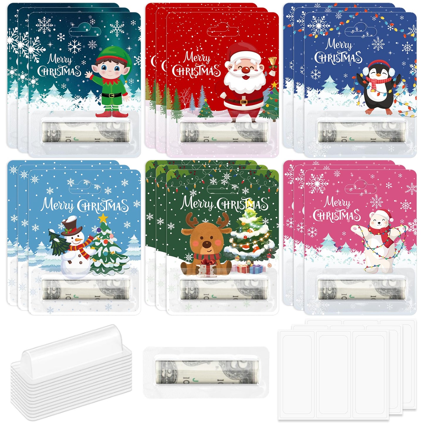 Stranthother 30 Pack Christmas Money Holders Cash Gifts Cards Ornaments Xmas With Plastic Cover Adhesive Pads Winter Holiday Par