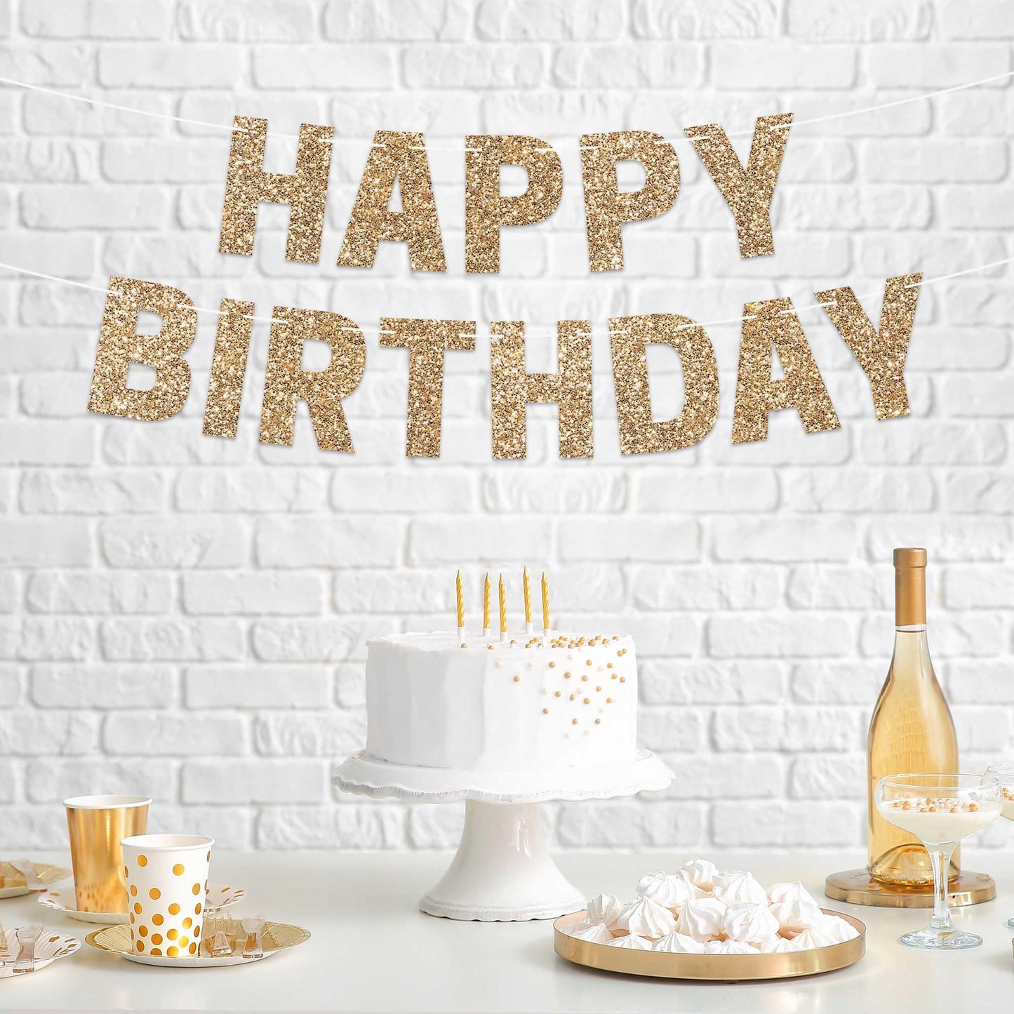 Perfect Occasion Gold Glitter Happy Birthday Pre-Strung Banner - 8 Ft Strands Cardstock - Party Decorations & Decor