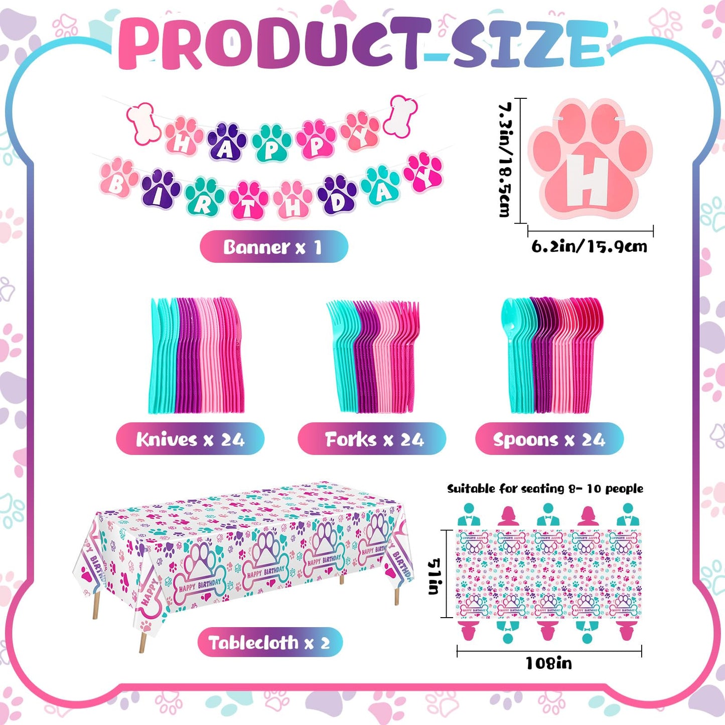 Gejoy 171 Pcs Dog Birthday Party Supplies Dog Party Decorations Dog Paw Plates Banner Tablecloths Napkins Cups Knives Forks Spoo