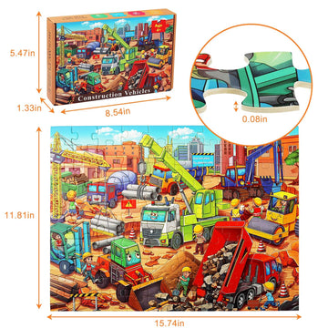 Large Piece Jigsaw Puzzles For Kids Ages 4-6 6-8 8-10 Year Old 100 Pieces Jigsaw Puzzles For Kids Construction Engineering Vehic