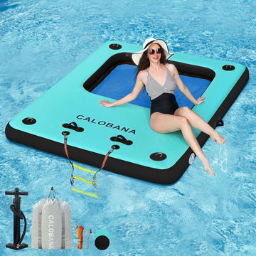 Calobana Floating Dock, Inflatable Floating Dock Air Water Platform With Rope Ladder For Multi People Island Lake Boats Pool Rel