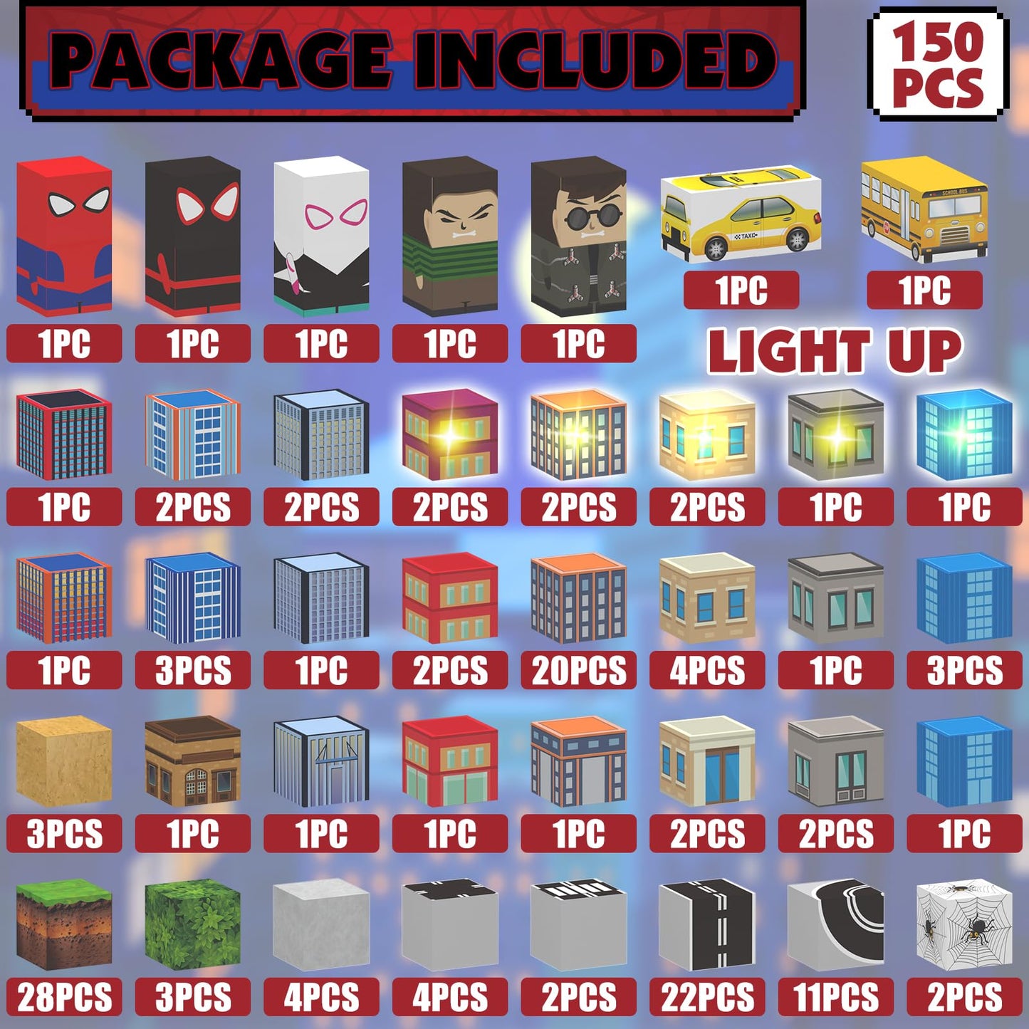 YUNGOWN Magnetic Blocks Building Toys Set, Spider Toys Light Up Magnetic Building Blocks for Boys Girls Ages 3+, Magnet Cubes ST