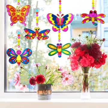 Ayhuhra 30 Sets Butterfly Suncatchers Crafts Kit Dragonfly Suncatcher DIY Window Paint Art Suncatcher Kits for Classroom Spring