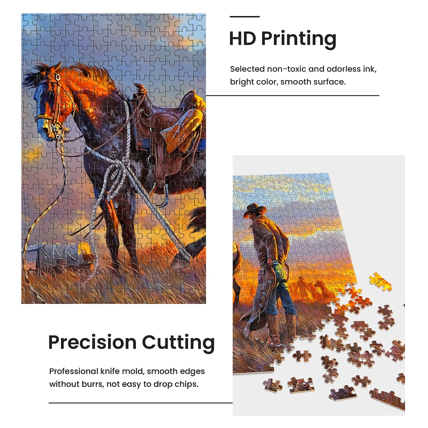 Najiaxiaowu Wooden 1000 Pieces Jigsaw Puzzles For Adults, Elderly Or Kids, Western Cowboy Rider Prairie Wind Flower Puzzle For F