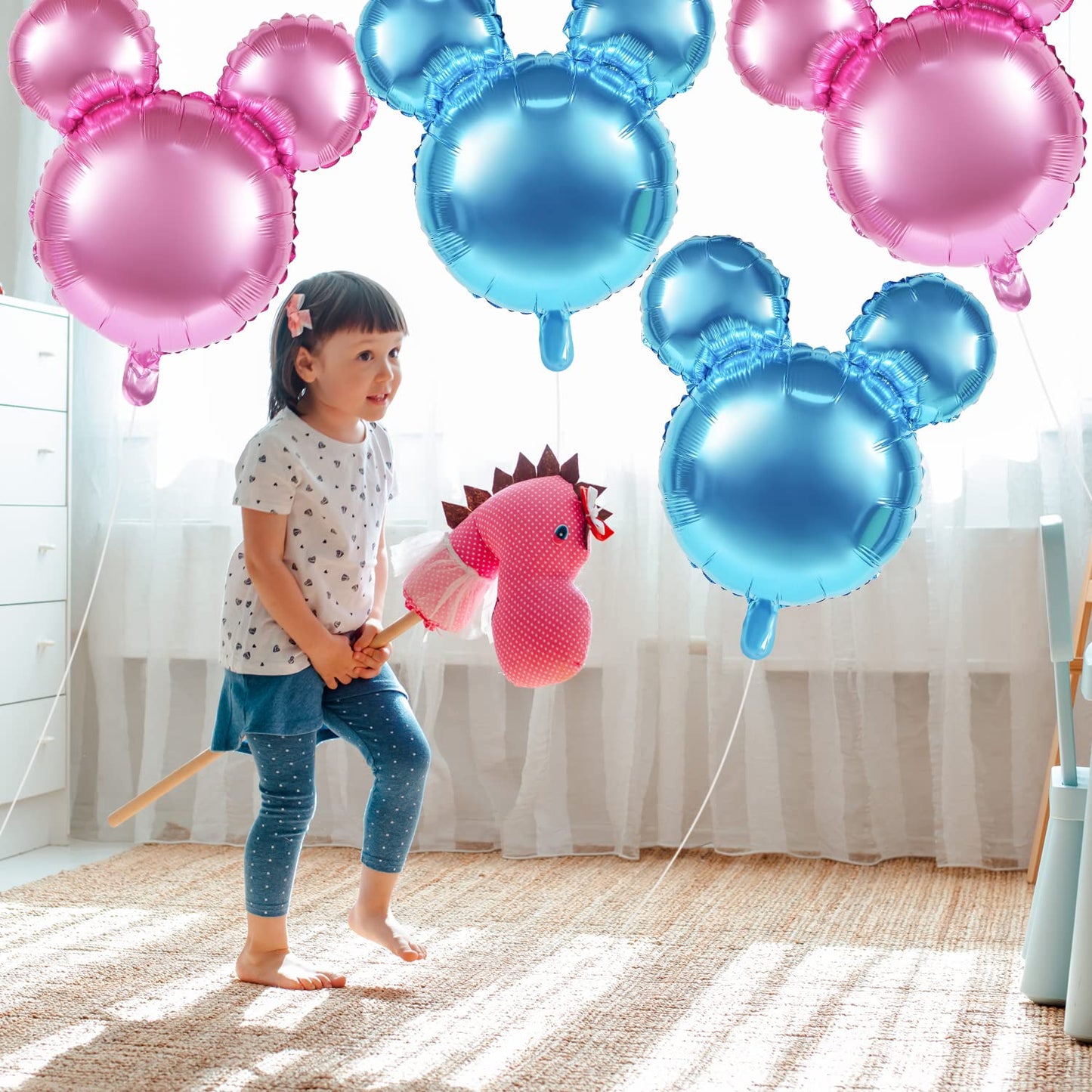 6 Pcs Mouse Head Balloons, 24'' Mouse Mylar Balloon Jumbo Mouse Head Aluminum Foil Balloons For Birthday Party Decorations Baby Shower Supplies Party Favors (Pinkblue)
