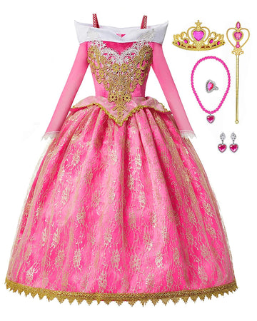 Axaxa Aurora Costume For Girls Halloween Costume Fancy Birthday Party Dress Up With Accessories 3-8T