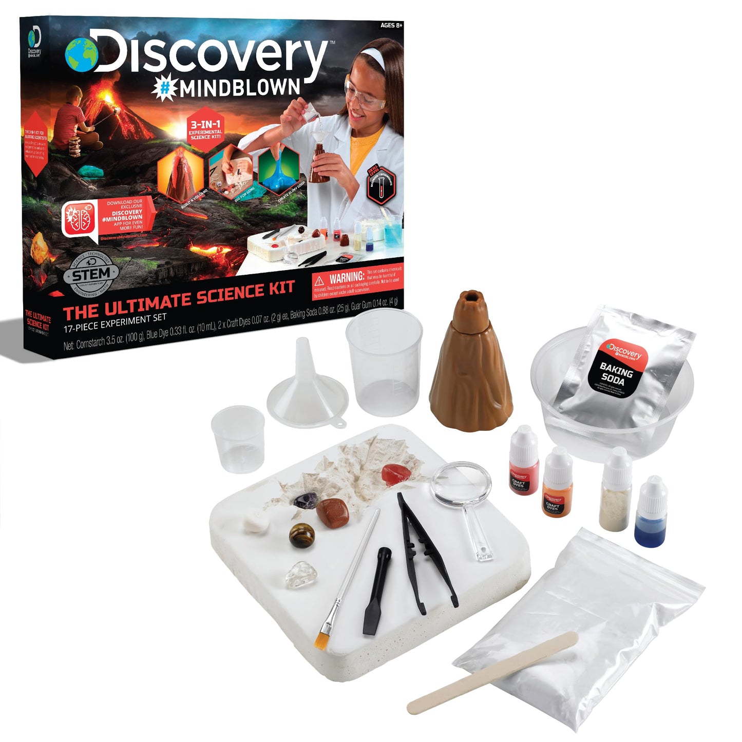 Discovery Kids Ultimate Science Experiment Kit, 17 pc - Make Slime, Build Volcano, Dig for Gems, Educational Toy for Ages 8+, Model 1006787