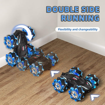 Jovow RC Stunt Car, 2.4GHz 4WD Gesture Sensing Remote Control Car with Cool Light and Music, Double-Sided 360 Flips RC Cars for