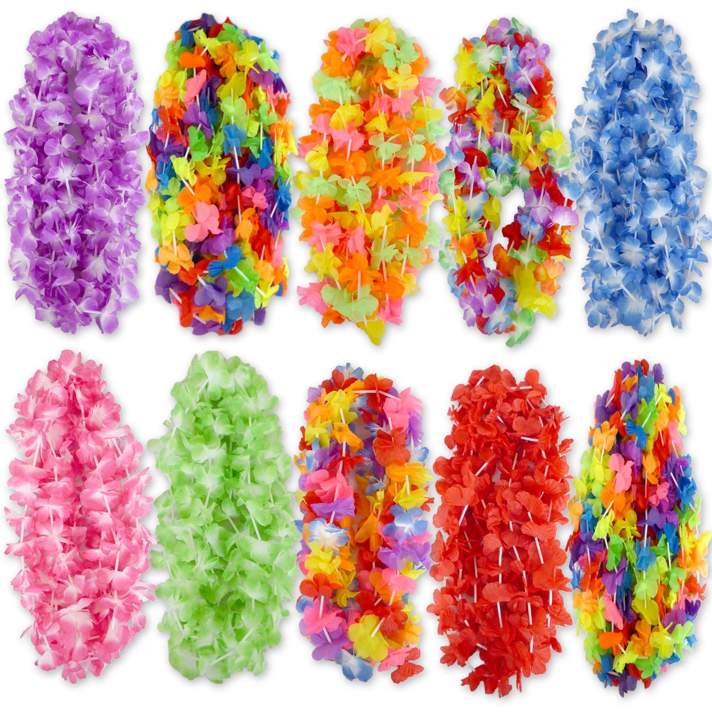 AnapoliZ Mega Luau Leis 100 Pack Hawaiian Theme Multi Colorful Tropical Summer Floral Necklace Simulated Silk Lei, Party & Weddi