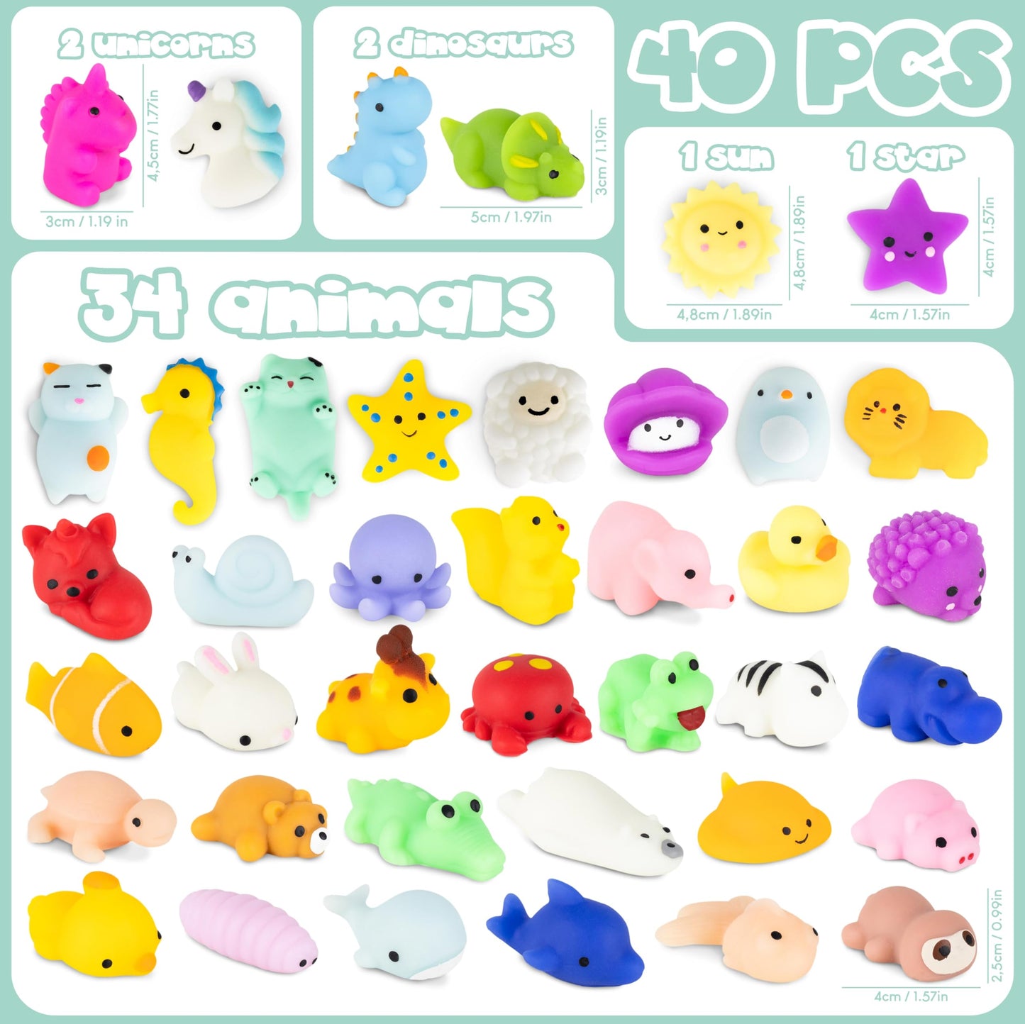 Mochi Squishy Toys Bulk For Kids Party Favors Pack 40 - Bonnyco | Goodie Bags Stuffers For Kids 3-5 4-8, Return Gifts Birthday P