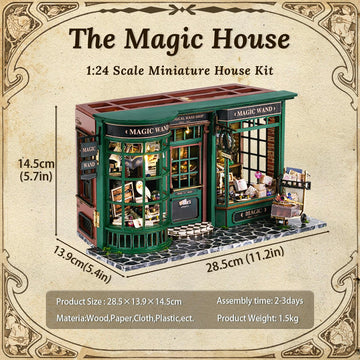 Fsolis DIY Miniature Dollhouse Kit for mature-themeds - Tiny House Mini Bookshelf Scene Kit 3D Wooden Puzzles Gifts for Women Teenagers Craft Lovers (Magic Wand)