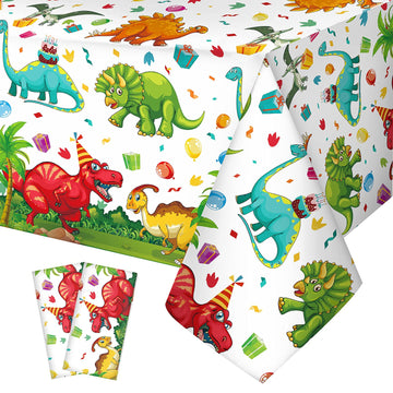 Tegeme 2 Pcs Dinosaur Plastic Tablecloth Dinosaur Party Table Cover 54 X 108 Inch Disposable Waterproof Dino Print Table Cloth F