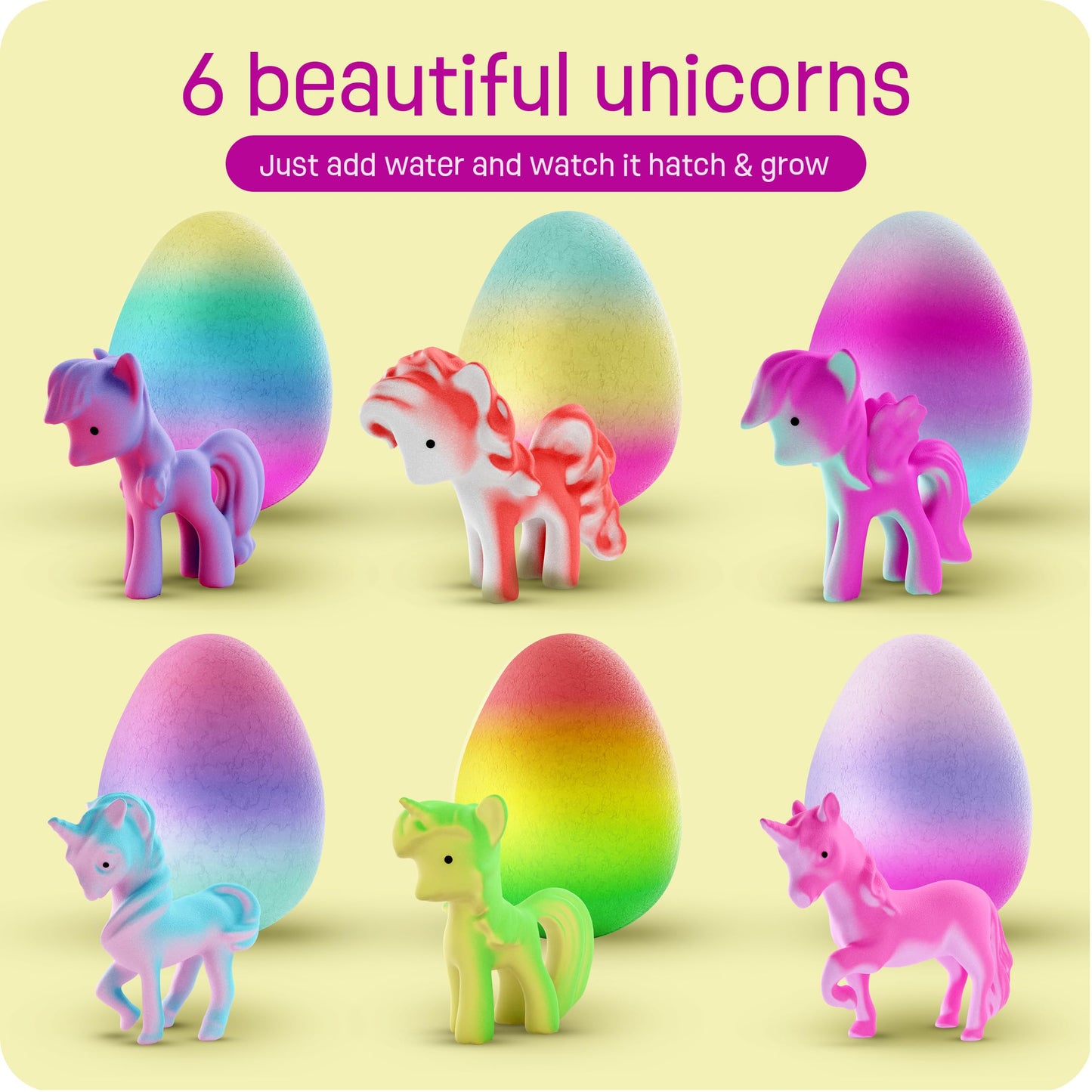 Dan&Darci Unicorn Hatching Surprise Eggs for Kids - 6 Pack - Grows 600% - Unicorn Toys for Girls & Boys Age 3-8 - Birthday Gift