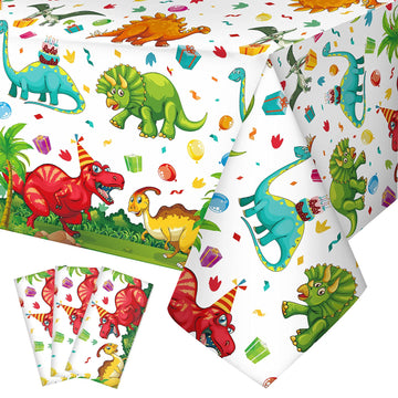 Tegeme 3 Pcs Dinosaur Plastic Tablecloth Dinosaur Party Table Cover 54 X 108 Inch Disposable Waterproof Dino Print Table Cloth F