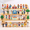Blosssound 40 Pcs Wooden Community Helpers for Kids Little Occupations Figures Play Toys Wooden Blocks Multicultural Career Pres